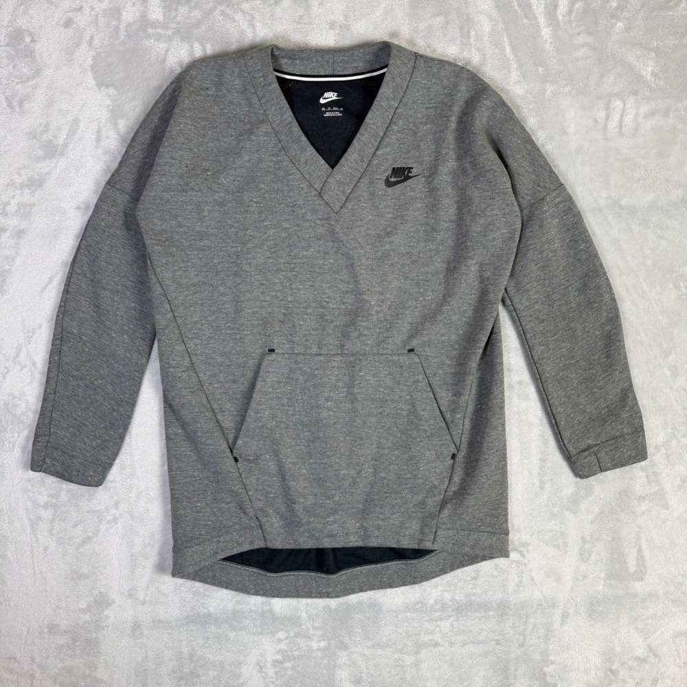 Nike Sweatshirt Women XS Gray Tech Fleece V-Neck Kangaroo Pocket Pullover